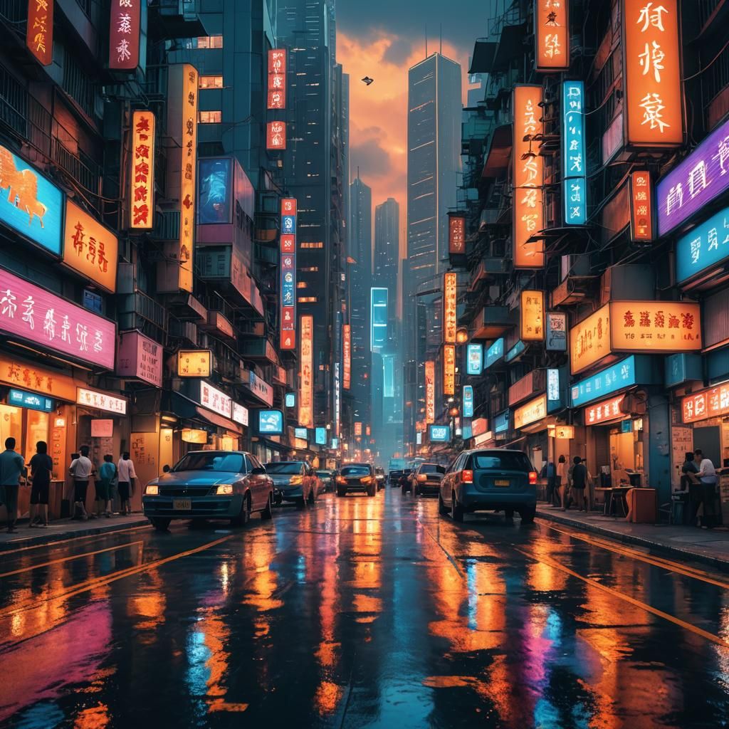 Fantastical Hong Kong Cityscape at Dusk