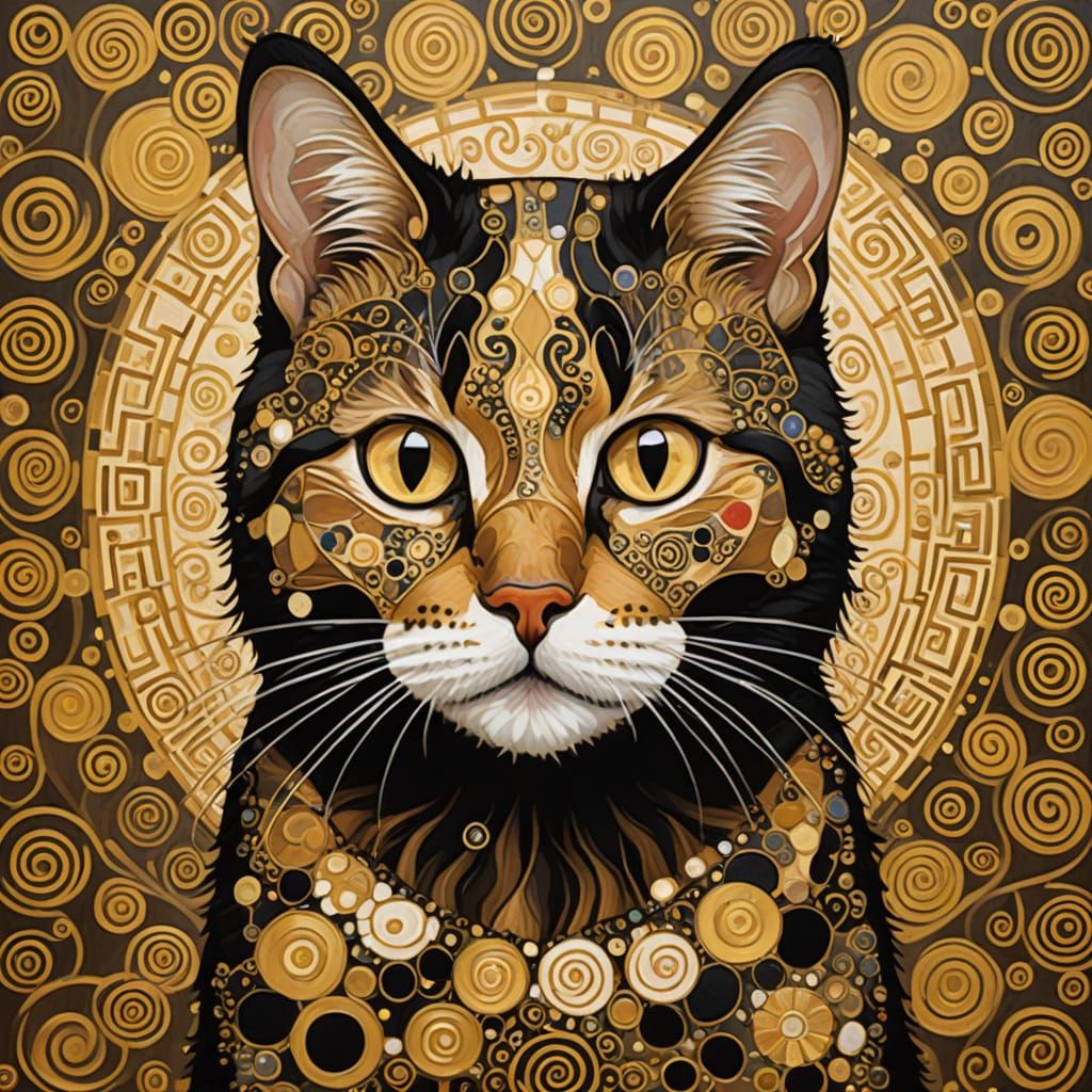 Cat Portrait in Klimt Art Nouveau Style