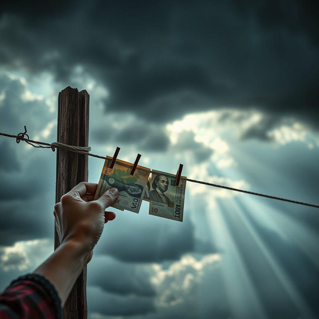 Hyperrealistic Image of Drying Money on Washing Line