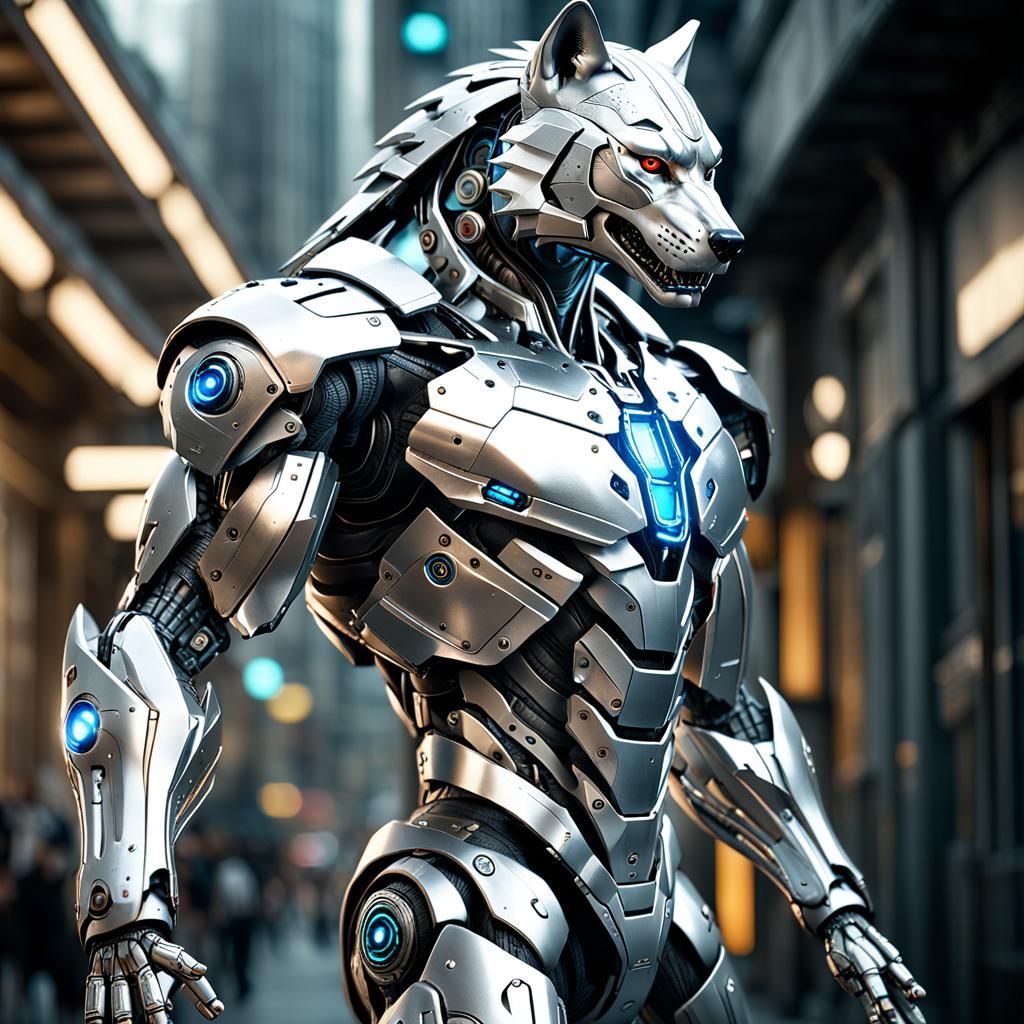 Cybernetic Wolf Portrait in Photorealistic Style