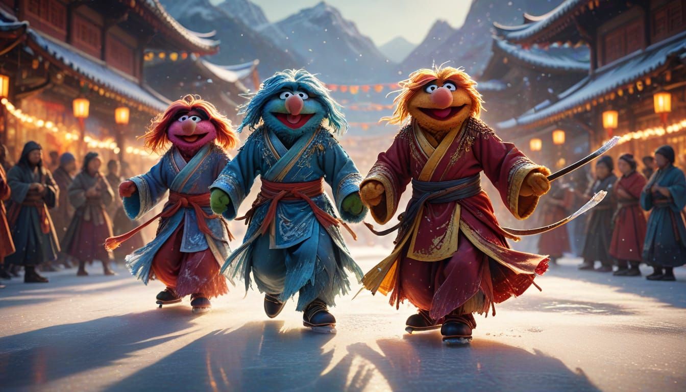 Muppet wuxia fighters ice skating