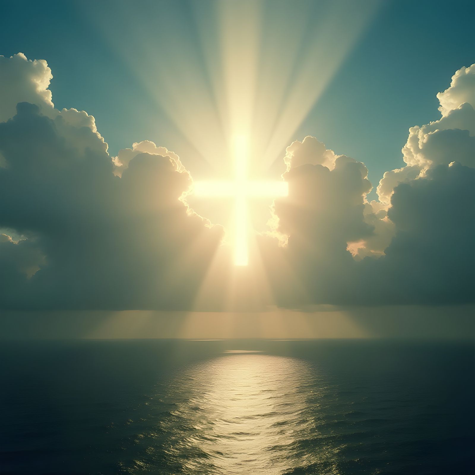 Dramatic Cloud Cross Appears Above Ocean Horizon