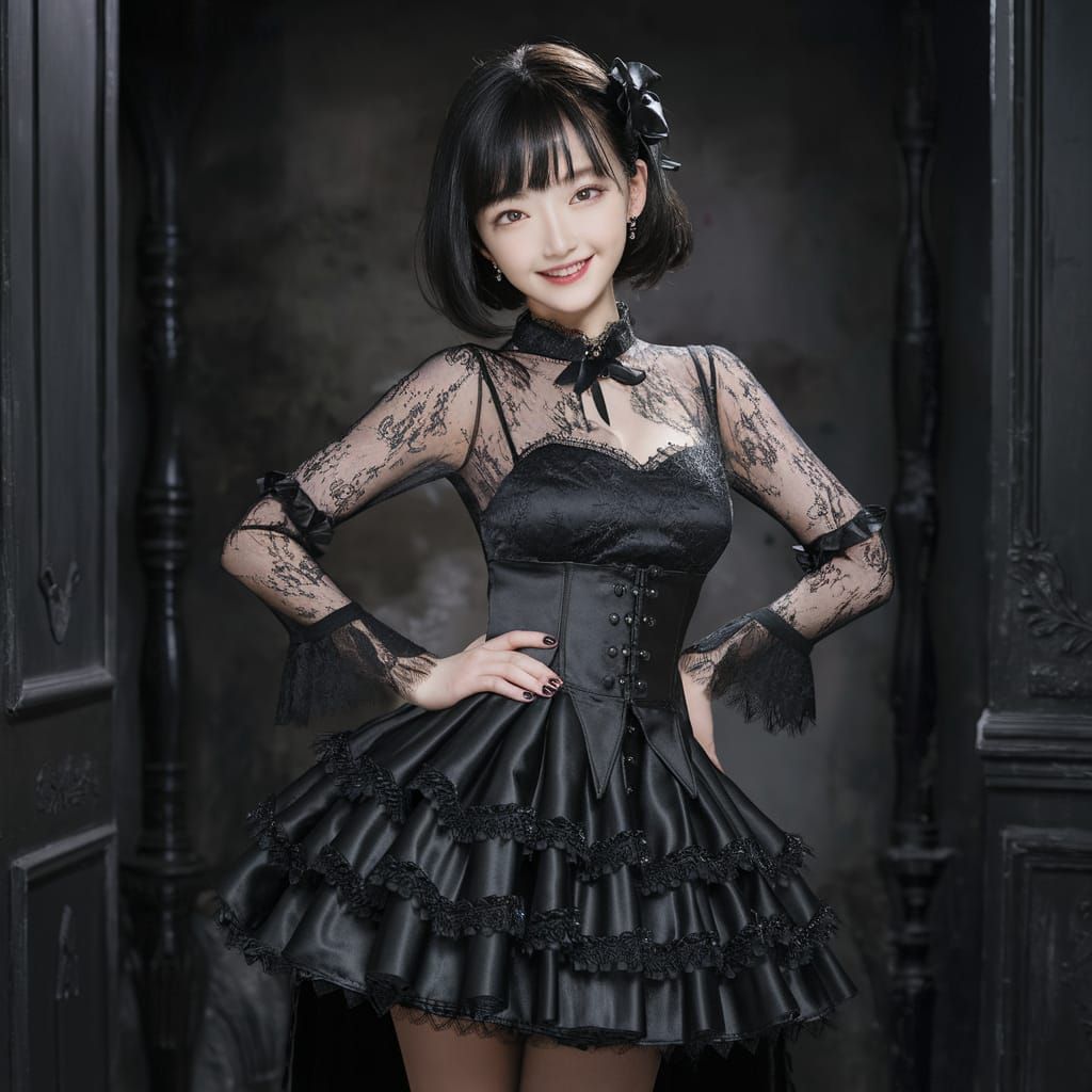 Victorian Gothic Woman in Black Lace and Silk