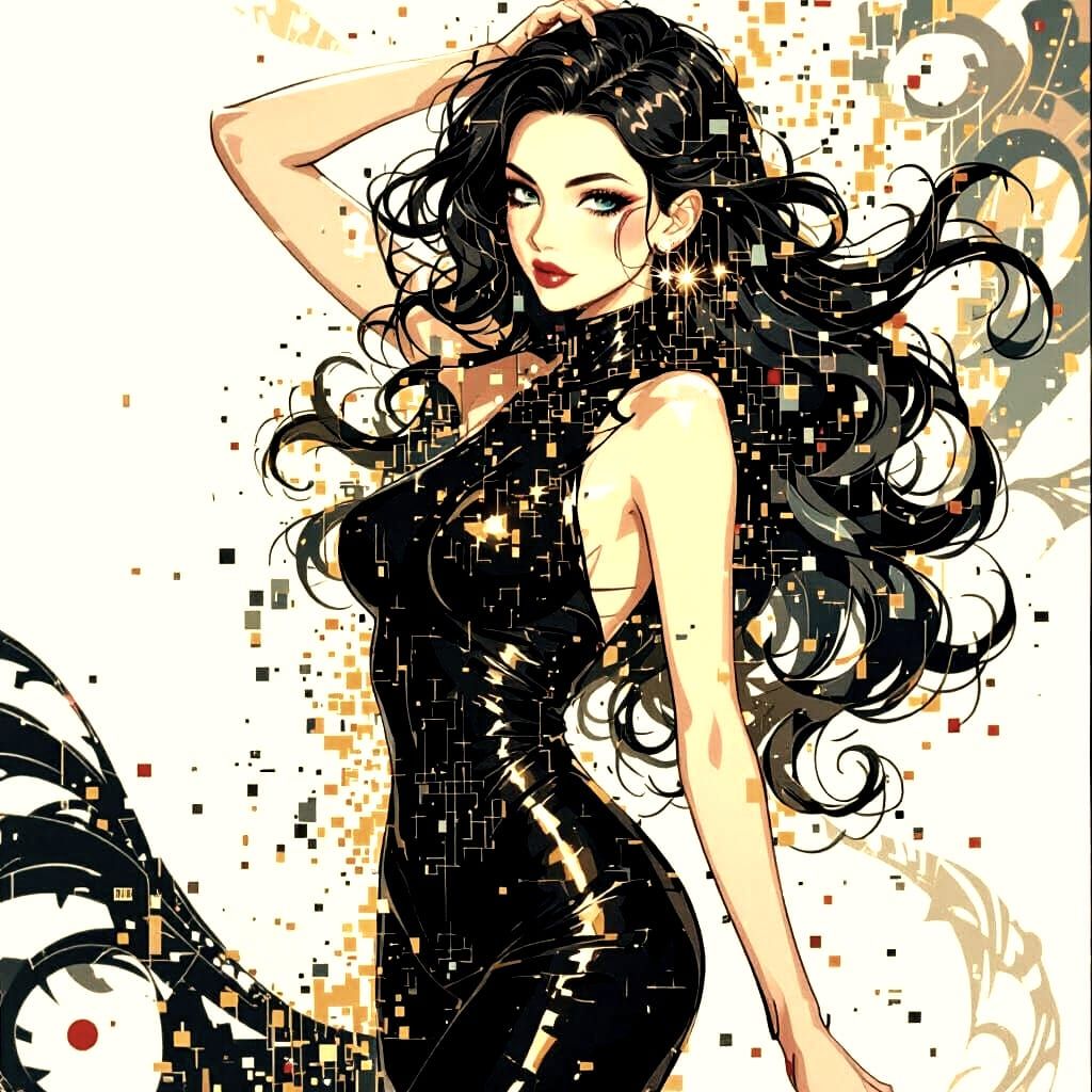 Woman With Hair Dissolving Into Digital Static