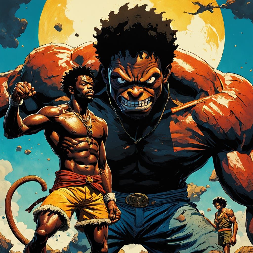 Dynamic Comic Book Art: Colossal Man vs. Monkey D. Luffy