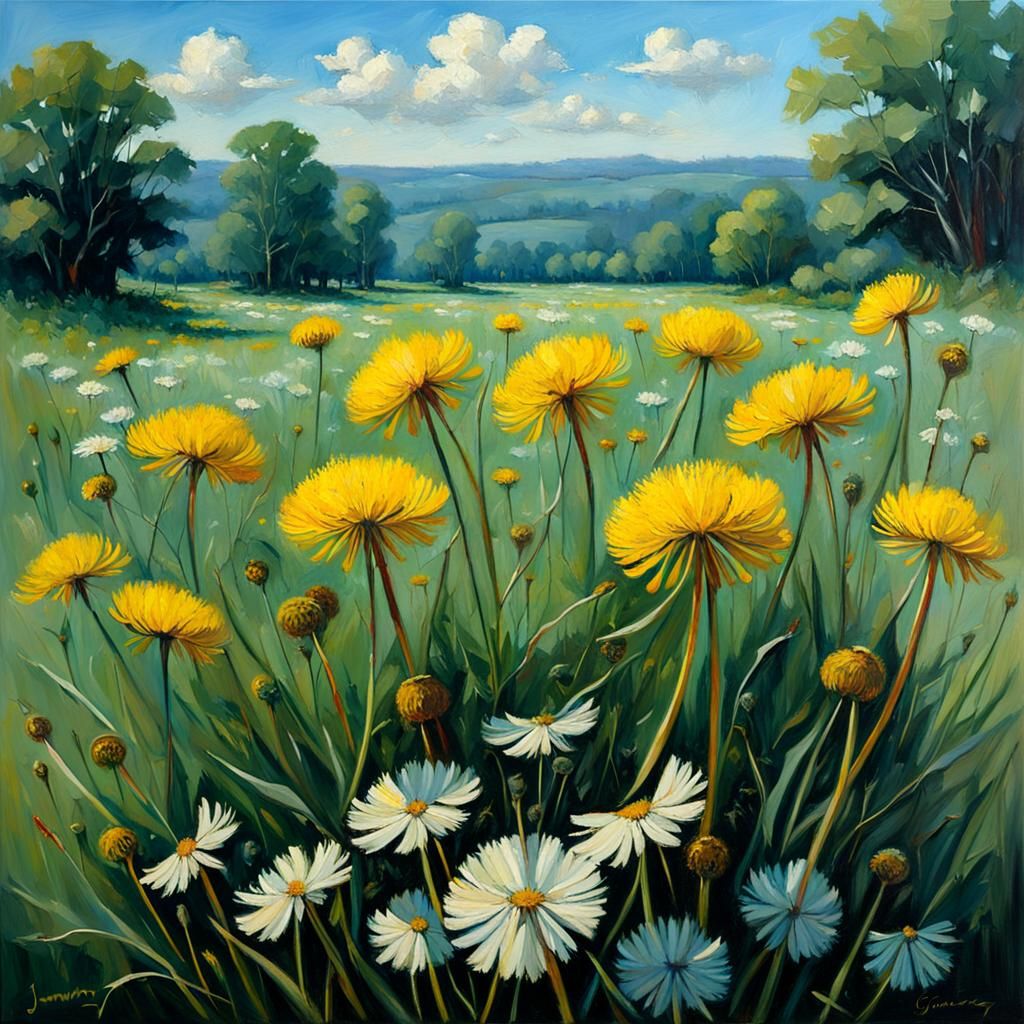 Dandelions in Oil Painting Style