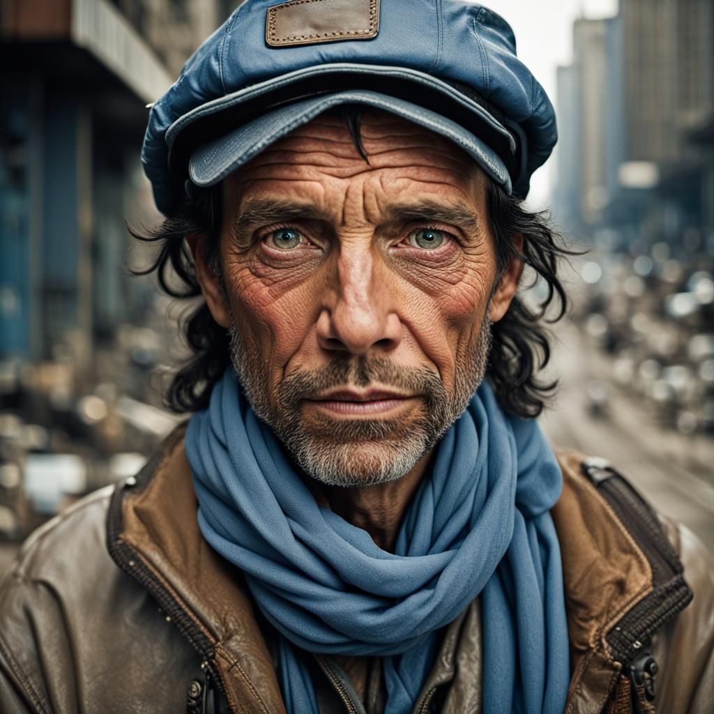 Jeans Dealer Portrait in Post-Apocalyptic City