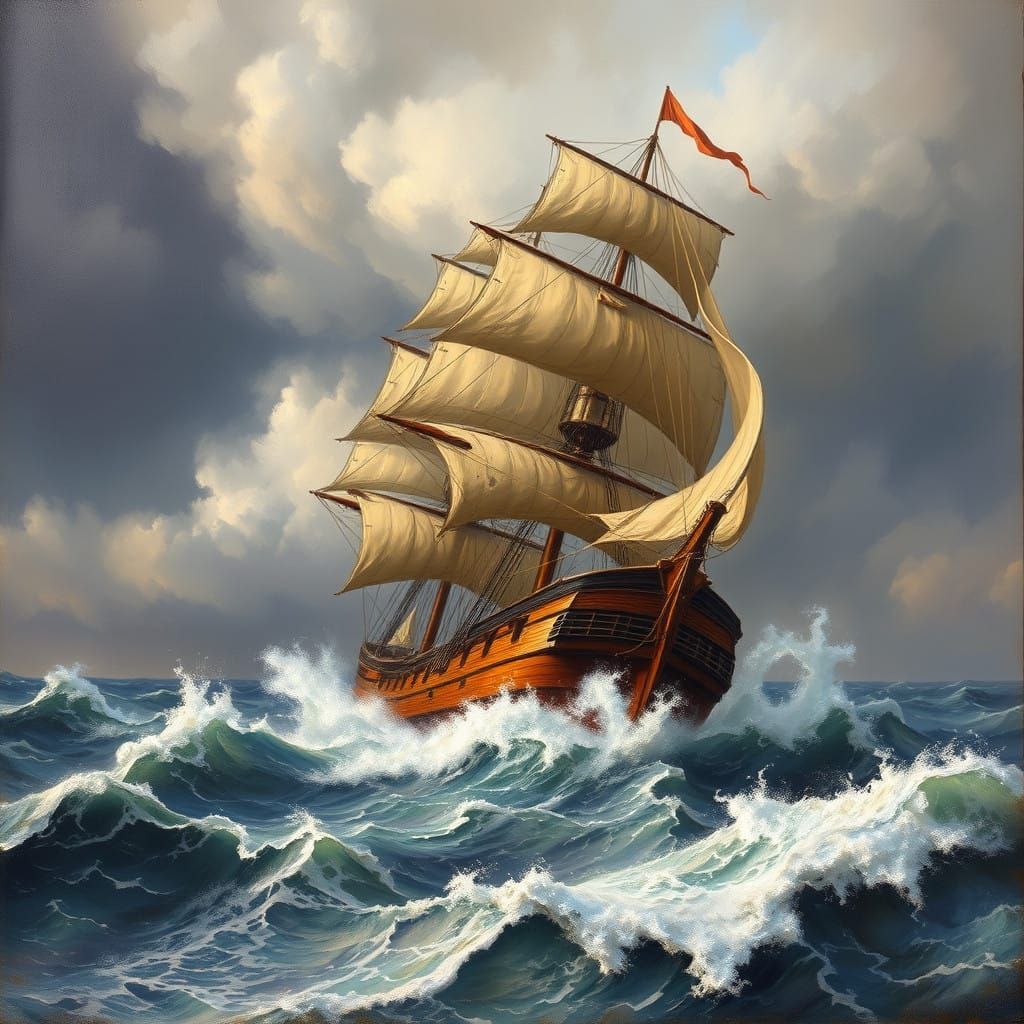 Dramatic Ship in Turbulent Seas, Inspired by Turner