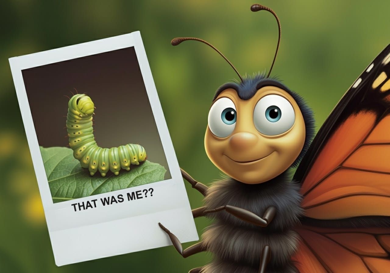 Confused Butterfly Looking at Caterpillar Photo