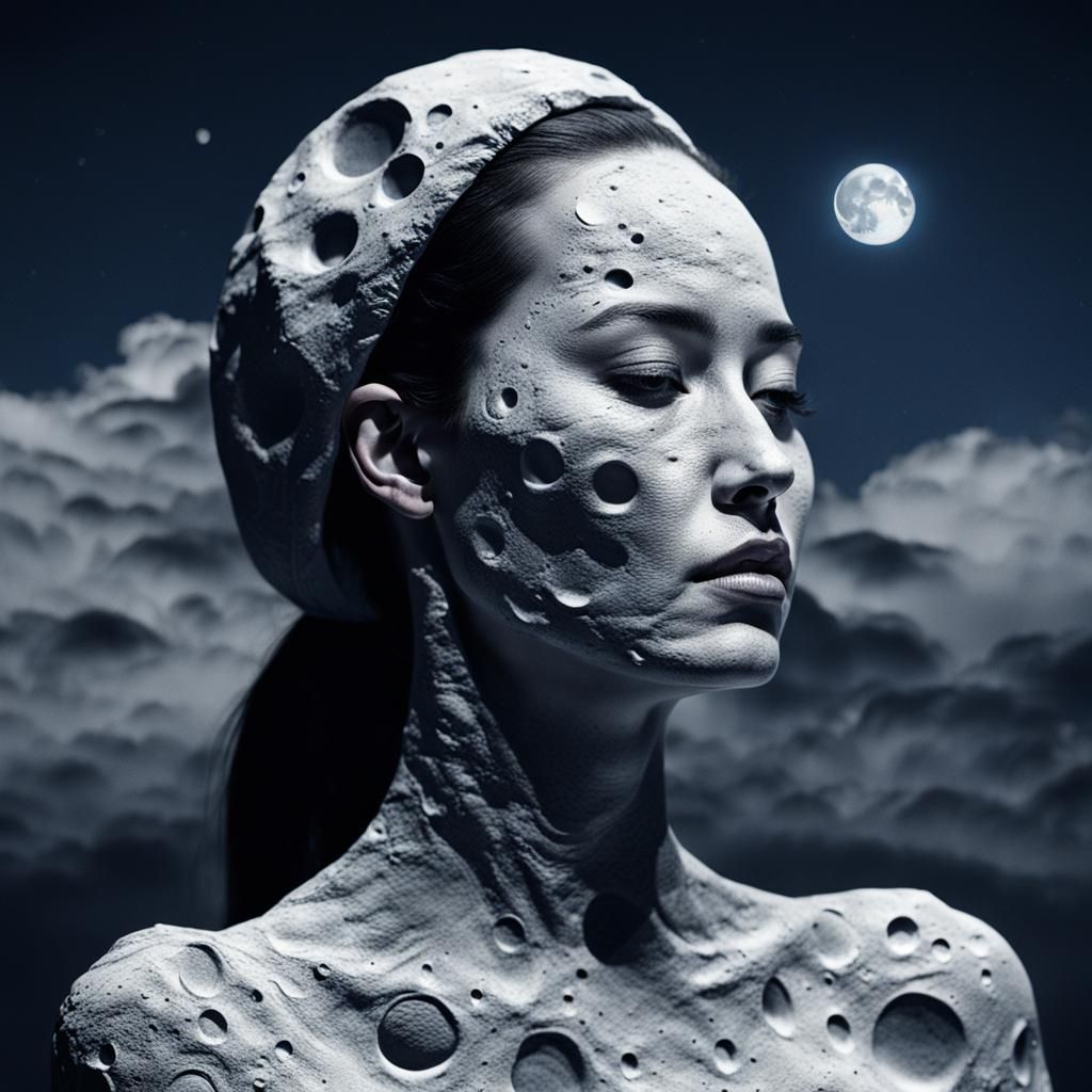 woman her skin made of moon surface