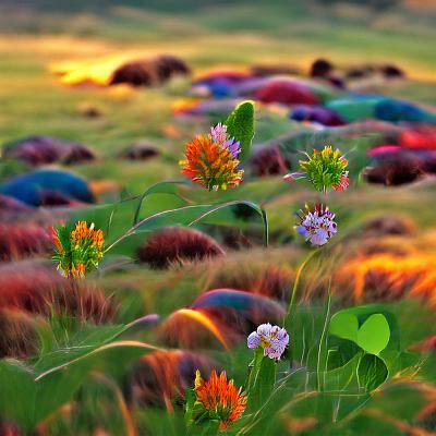 Wildflowers in Meadow at Sunset