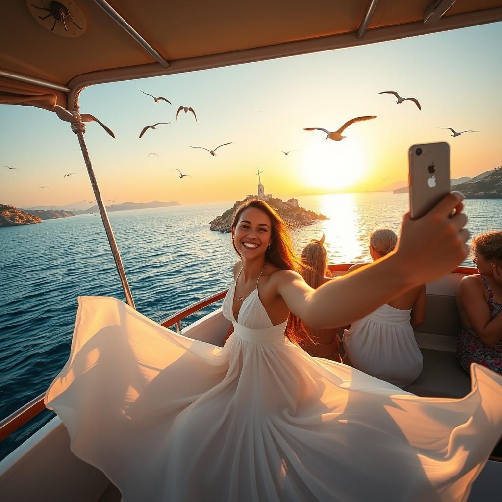 Greek Island Ferry Selfie at Dawn