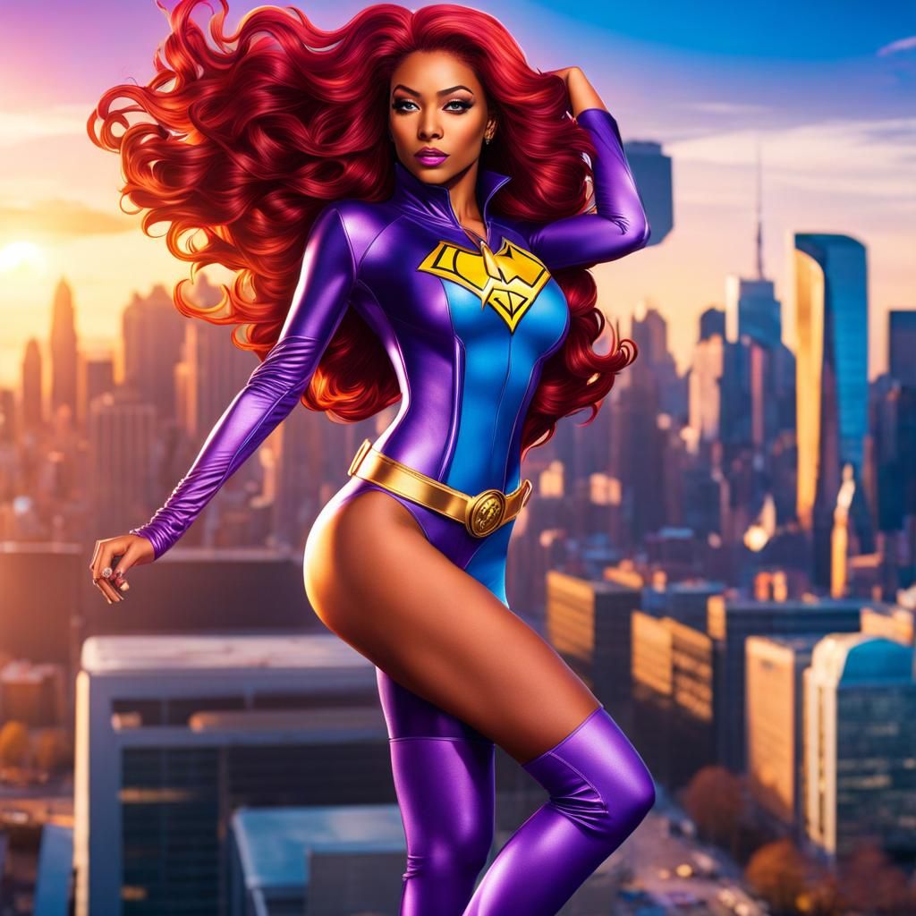 DC Comics Starfire Flies Over the City in Hyperreal Detail