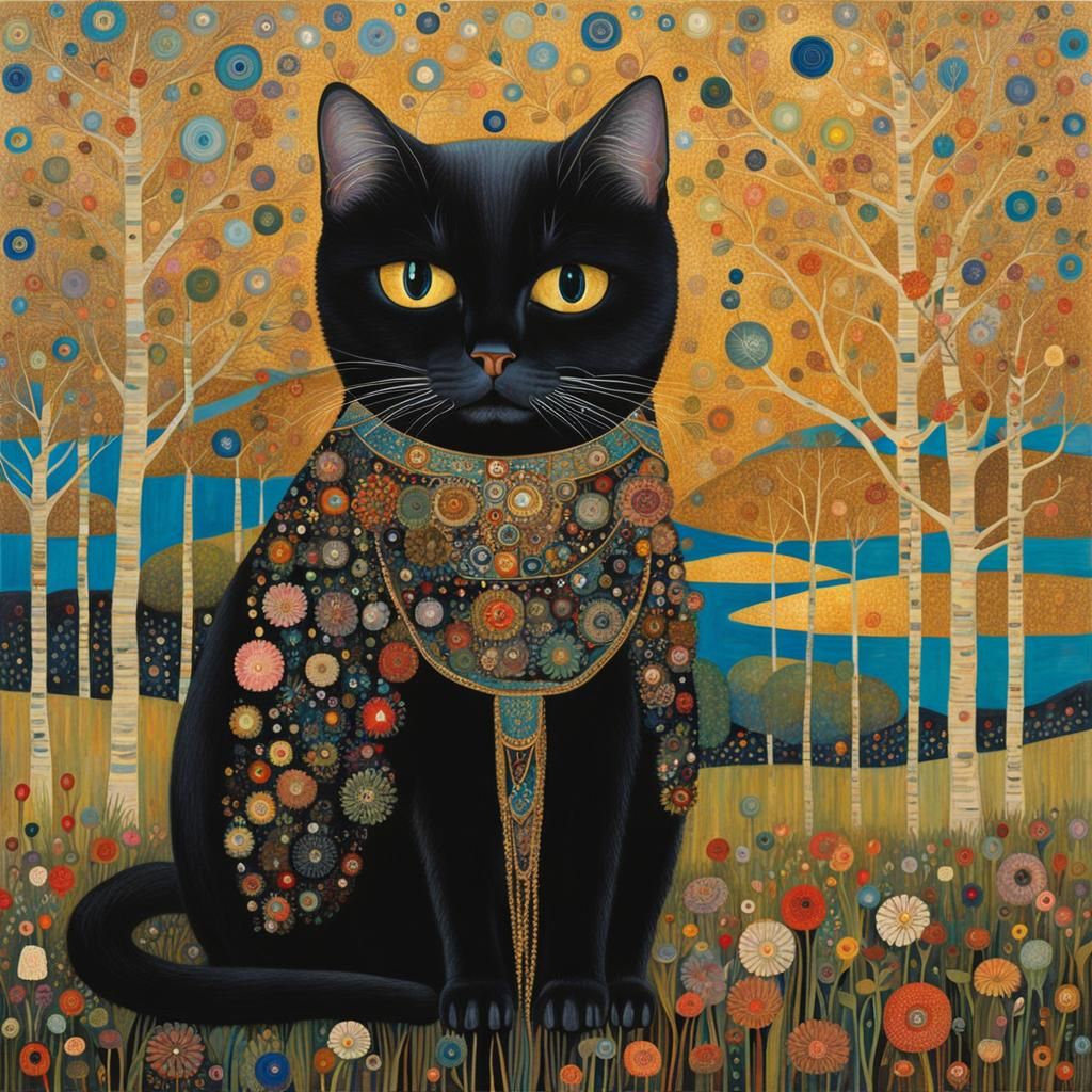 Vibrant Cat Art Inspired by Klimt and Boshier