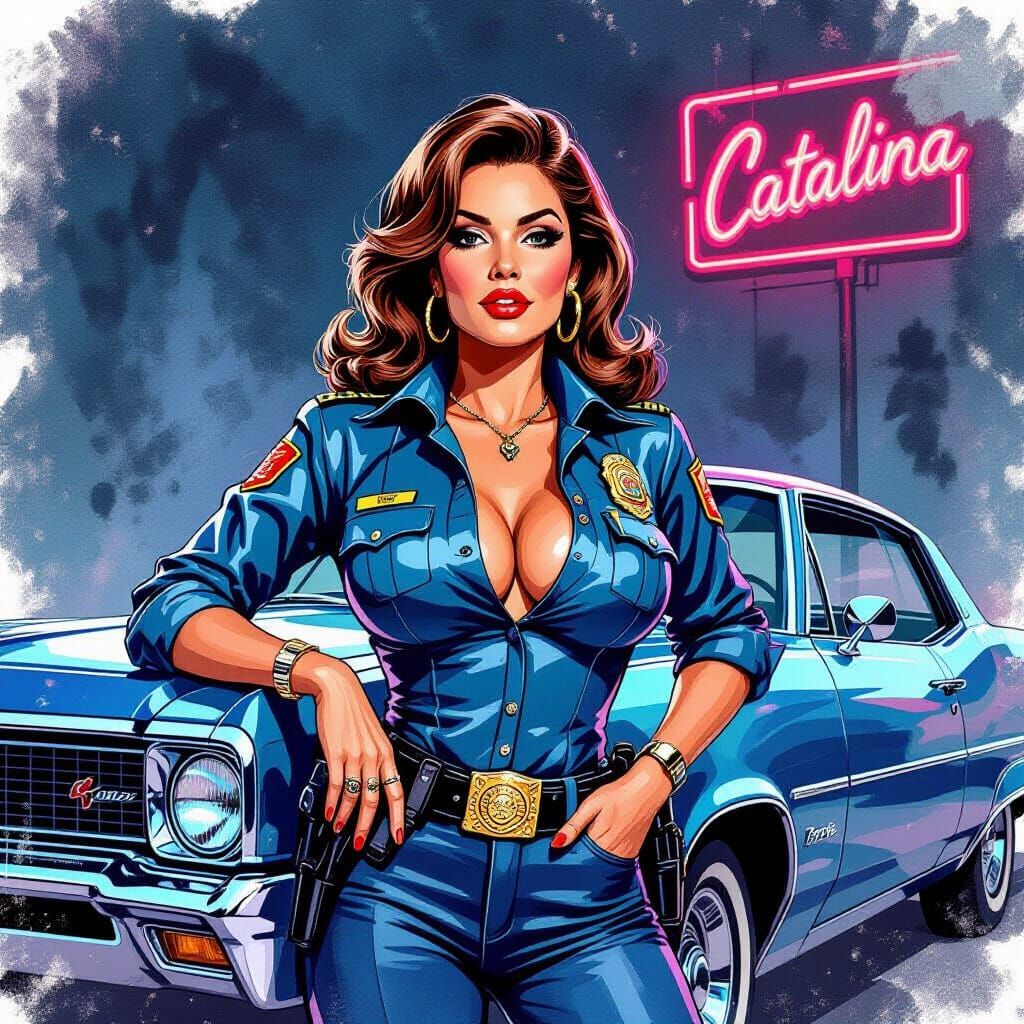 1970s Retro-Punk Police Officer with Pontiac Catalina