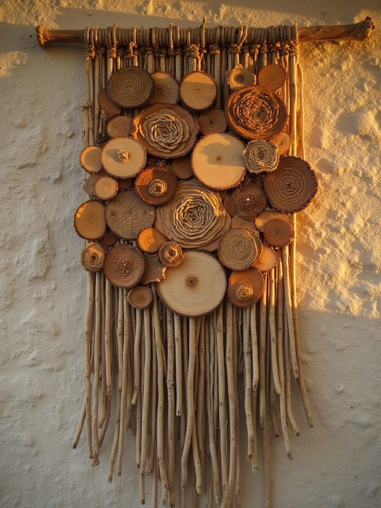 Bohemian Wood Disc Art Installation at Sunset