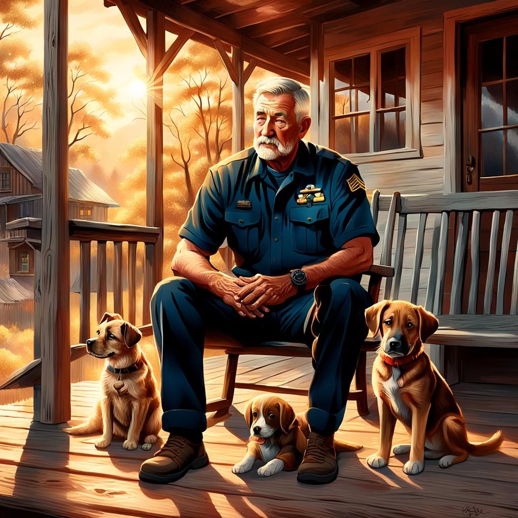 Marine and Puppy in Warm Sunlight: Matte Painting