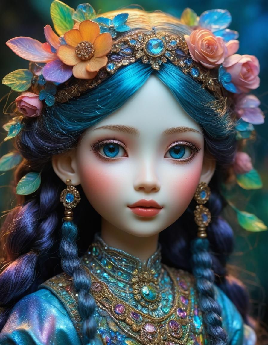 Beautiful Doll Girl in Holographic Airbrush Art