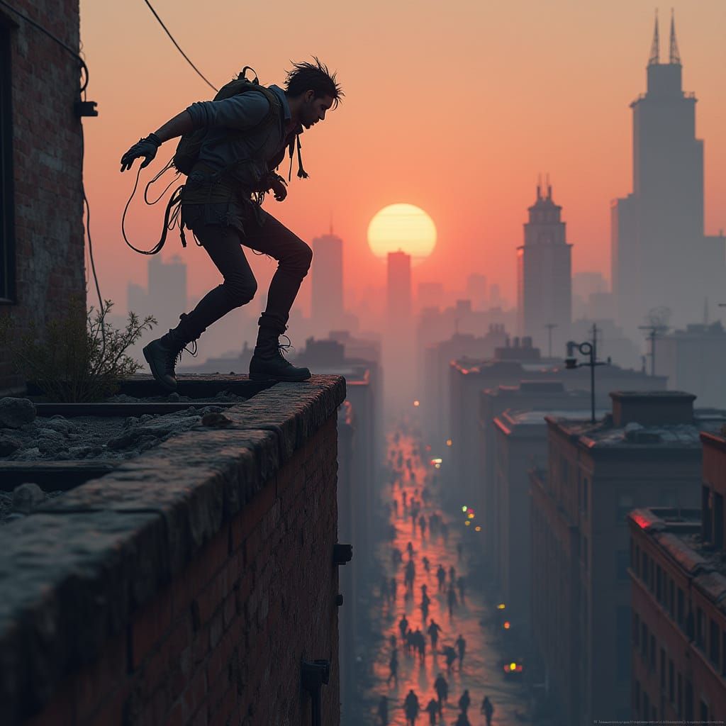 Zombie Cityscape at Dusk in Post-Apocalyptic Style