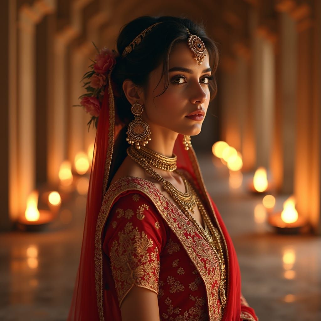 Mystical Indian Princess in a Golden Temple