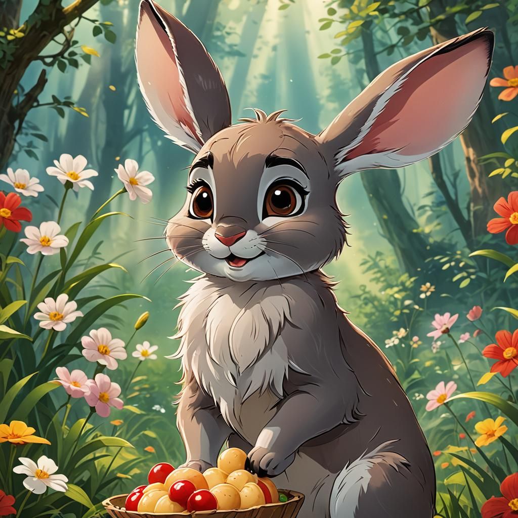 Thumper the Rabbit Enjoys a Lollipop in Anime Style