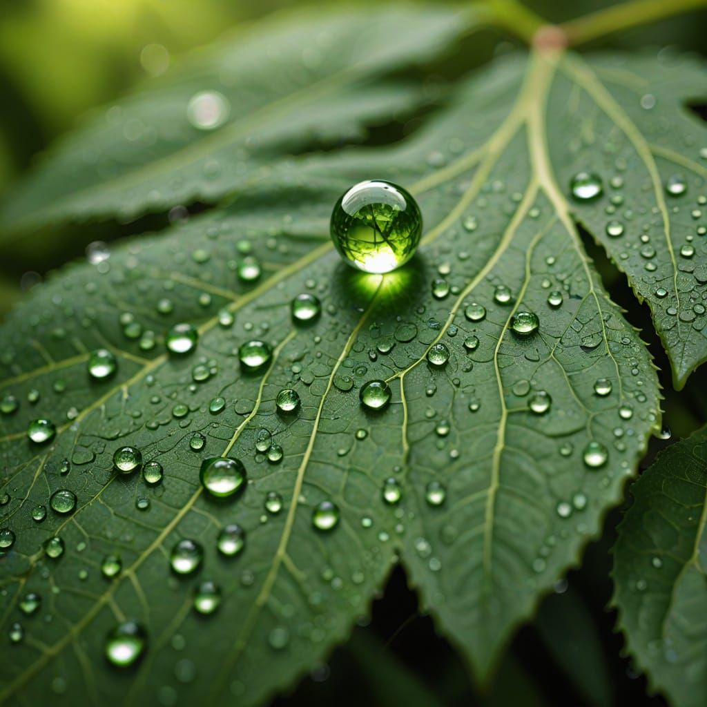 Macro Water Droplet Reflects Forest in Digital Art