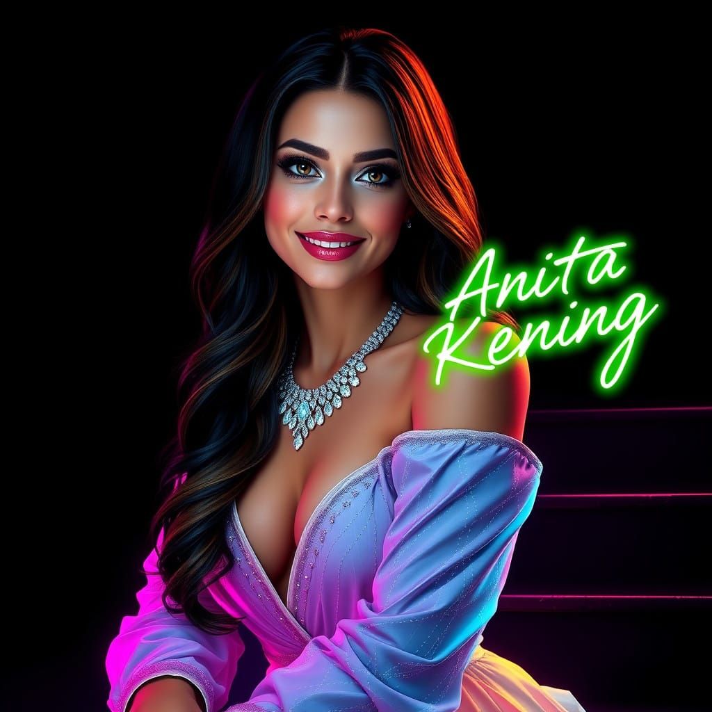 Surreal Portrait of Anita Kenig with Neon Glow and Dark Back...