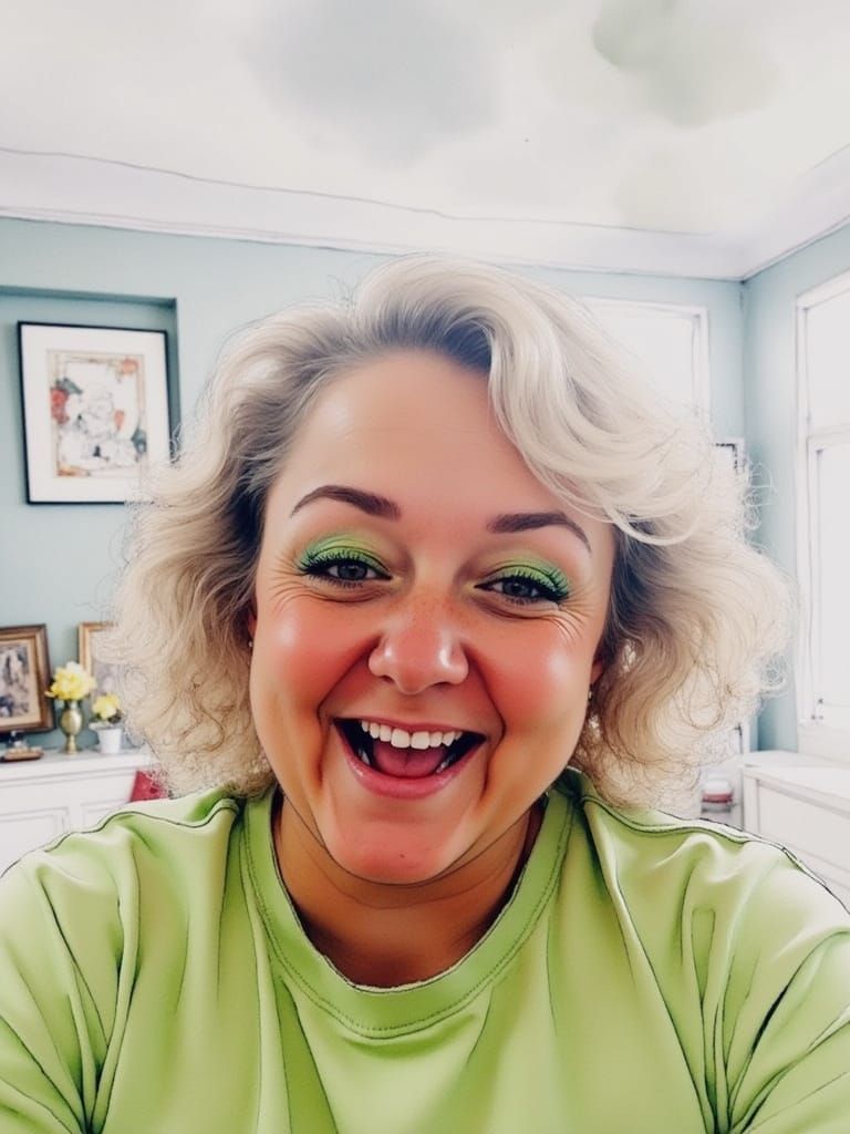 Joyful Ink Portrait in Vibrant Green Attire