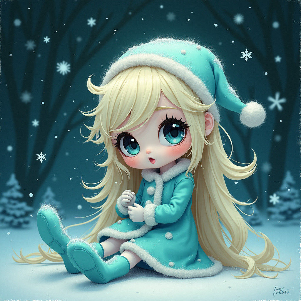 Whimsical Surreal Winter Doll Character Illustration