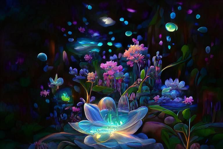 Iridescent Flowers in Whimsical Fantasy Illustration