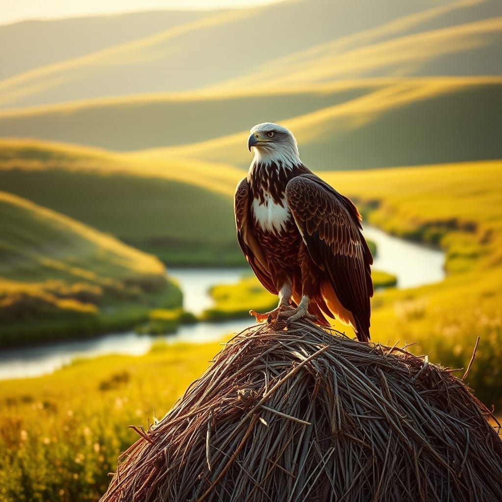Majestic Imperial Eagle in Hungarian Meadow Landscape