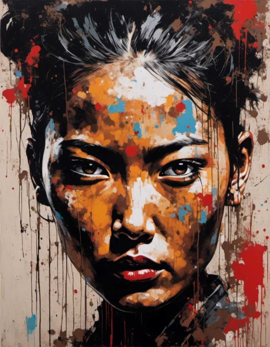 Tibetan Woman: Graffiti Portrait in Neo-Expressionism