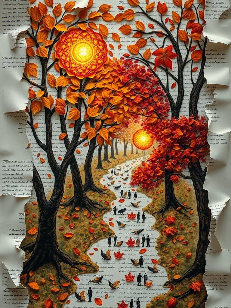 Autumn Rhythm: Surreal Collage with Hidden Lights