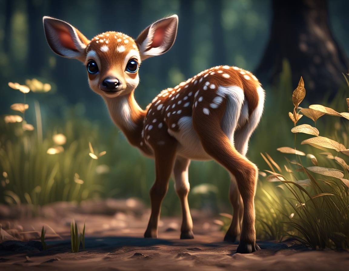 Adorable Baby Fawn in 3D Game Cinematic Style