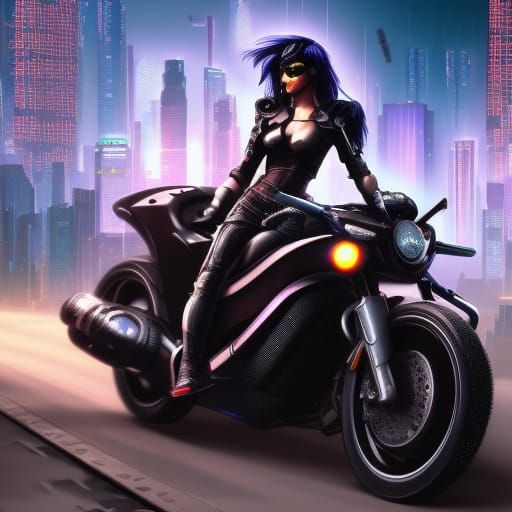 Cyberpunk Girl riding a motorcycle