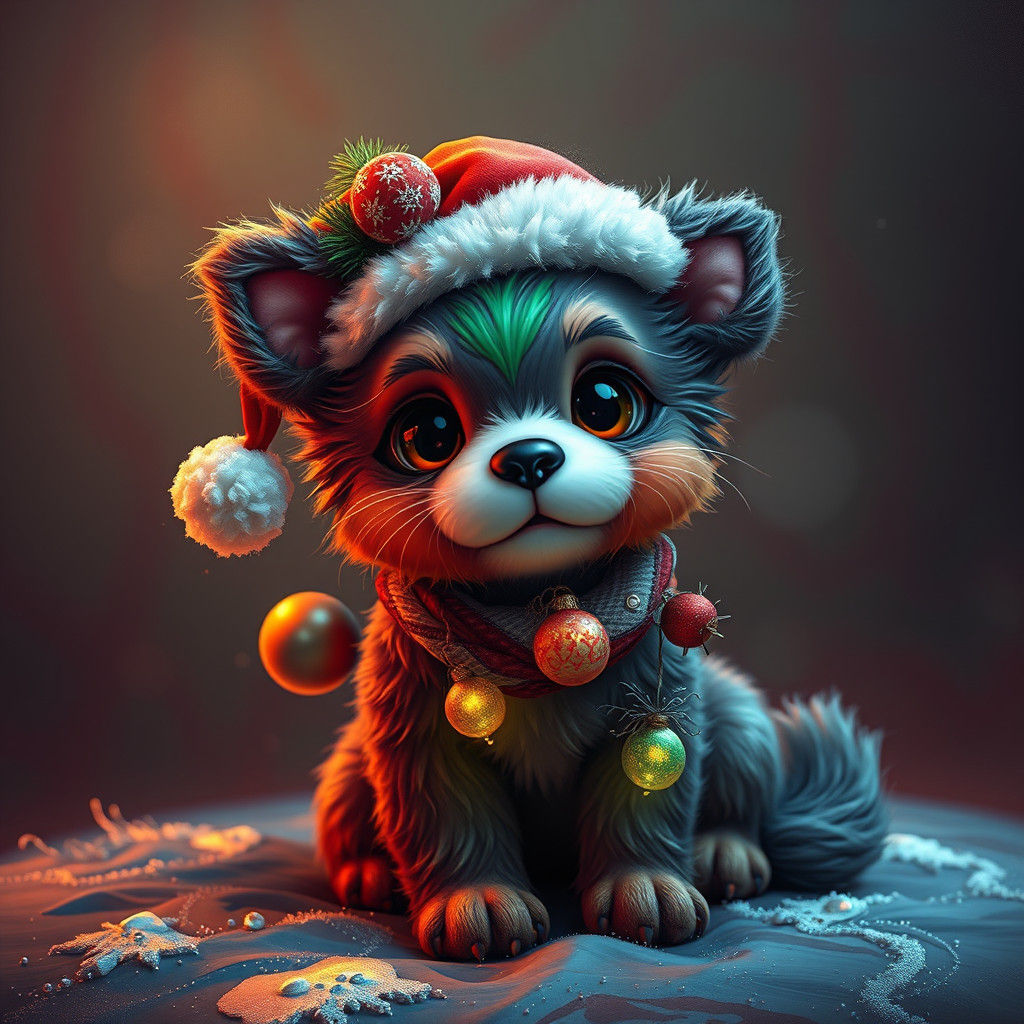 Festive Christmas Pet in Fantasy Concept Art Style