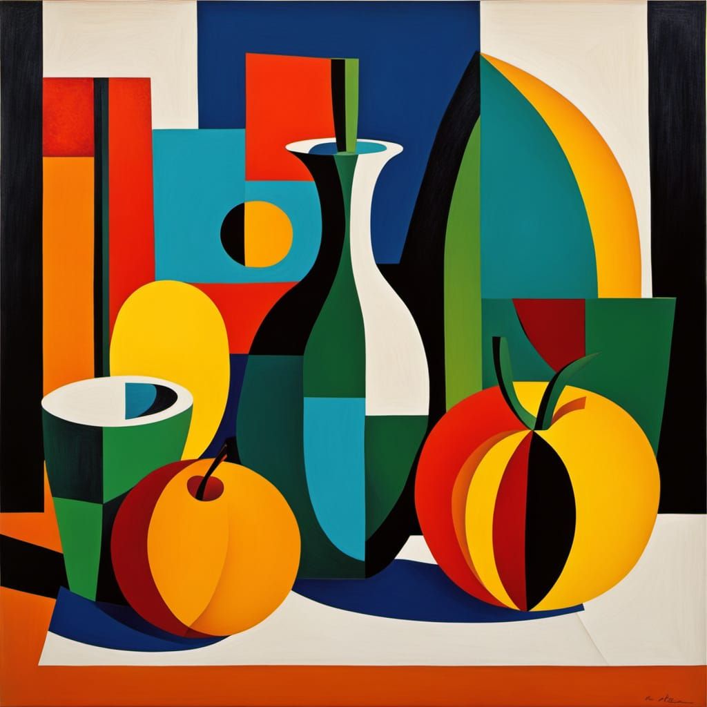 Cubist Fruit Still Life in Bold Colors