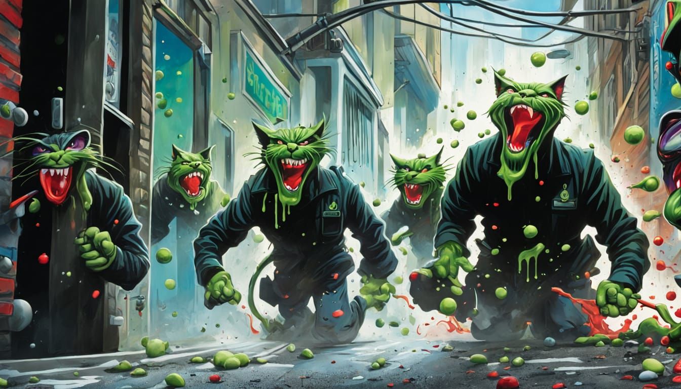 Graffiti Art: Police Emerge from Cat's Mouth