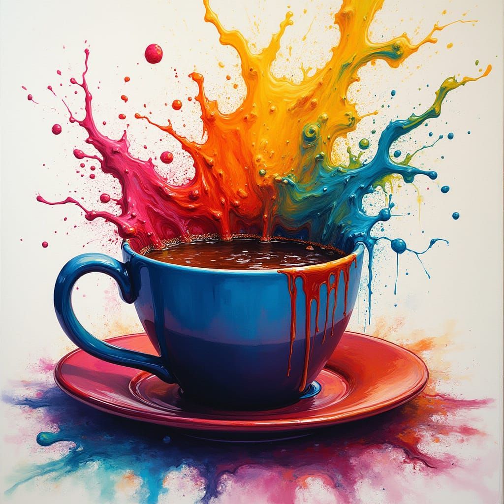 Rainbow Coffee Splash in Street Art Style