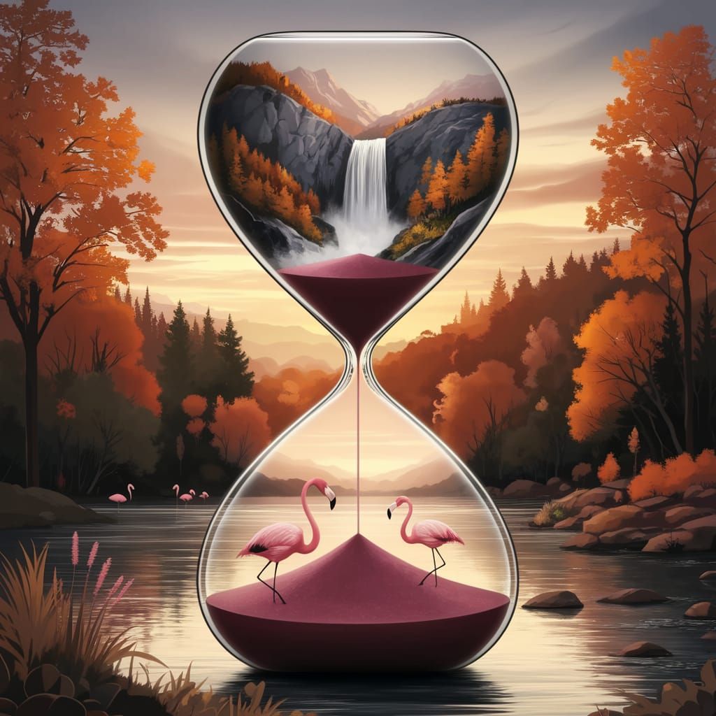 Autumn Waterfall Hourglass in Gouache