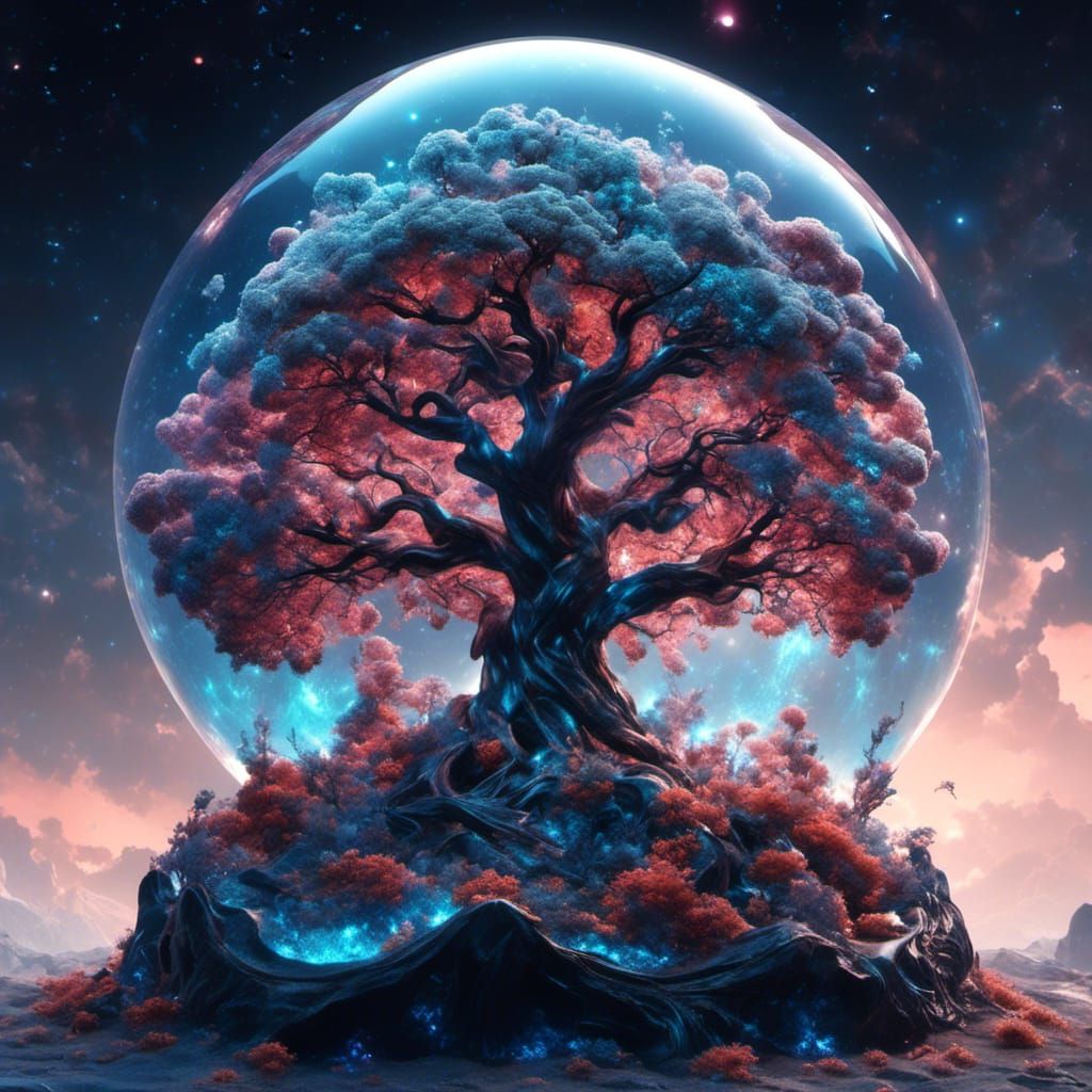 Abstract Glass Tree with Nebula Constellations