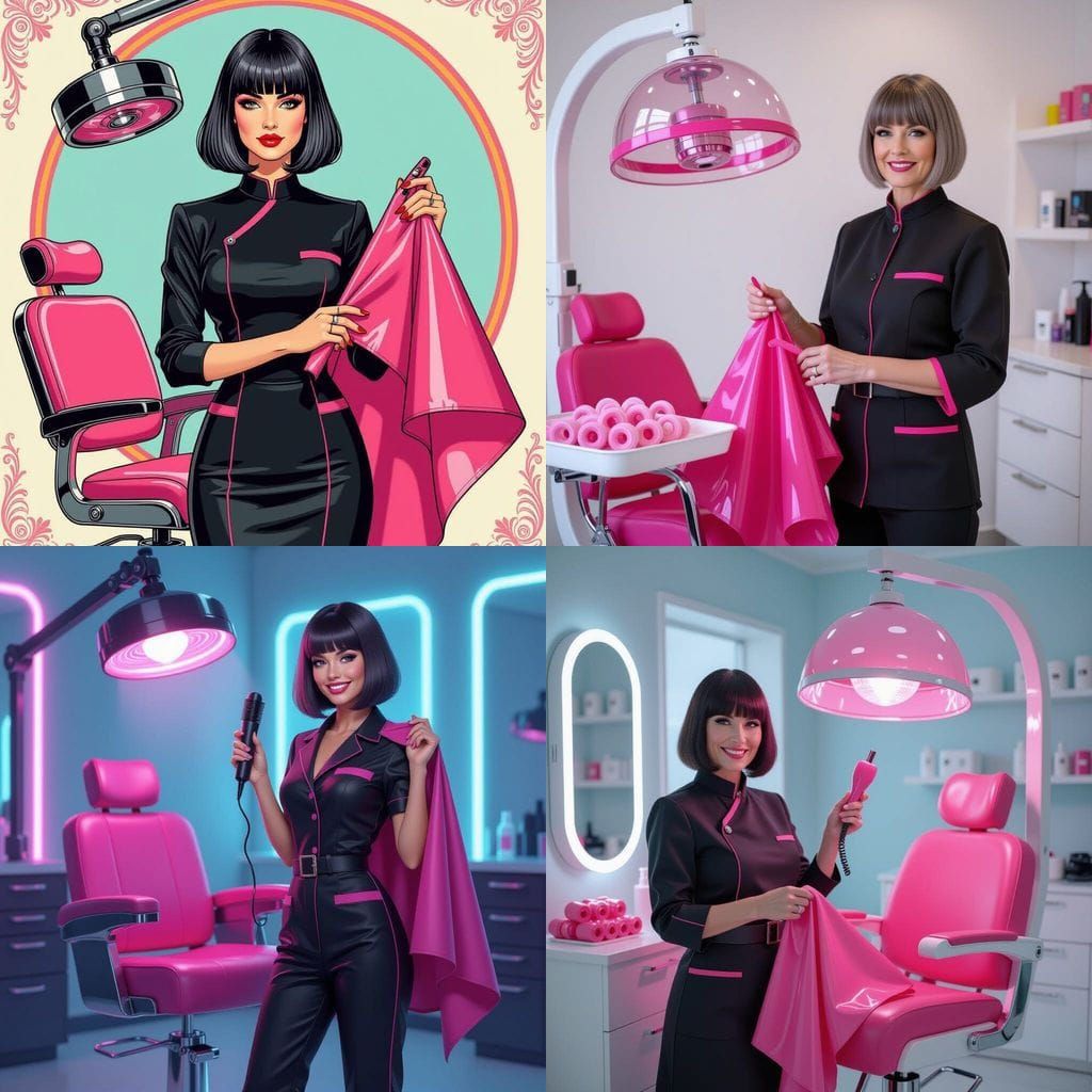 Salon Stylist with Pink Cape and Curler
