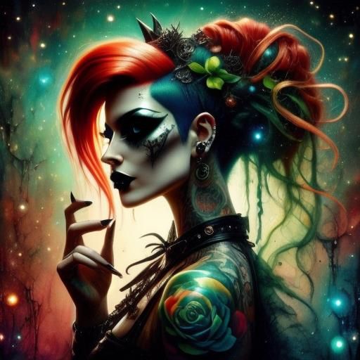 Goth Pin-Up in Punk Outfit with Tattoos