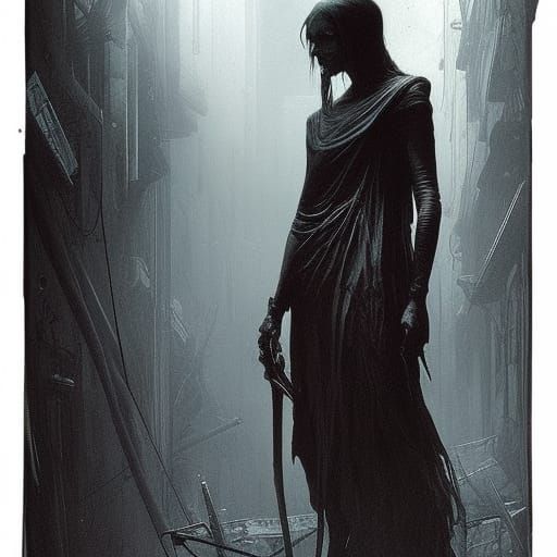 Cyberpunk Vampire in Dystopian Metal Horror Style