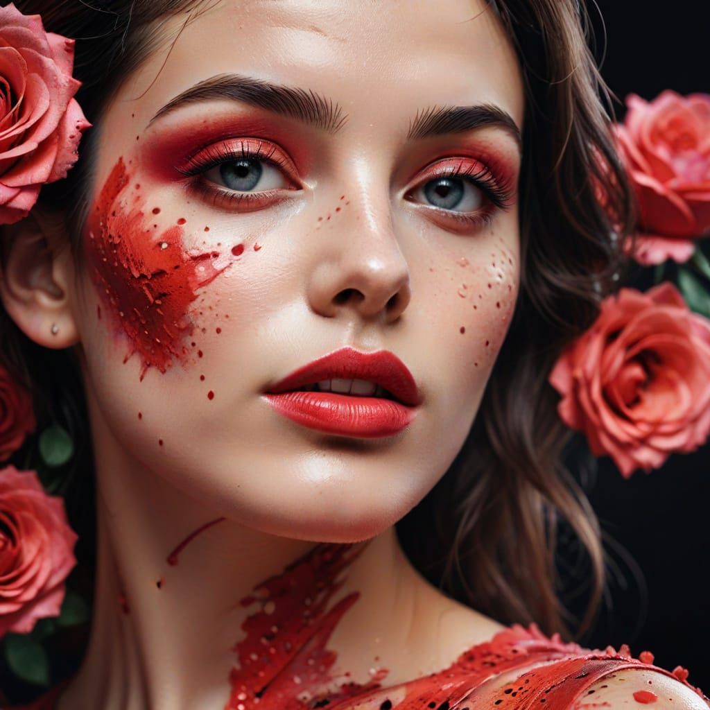 High Fashion Portrait with Rose Colors and Collage