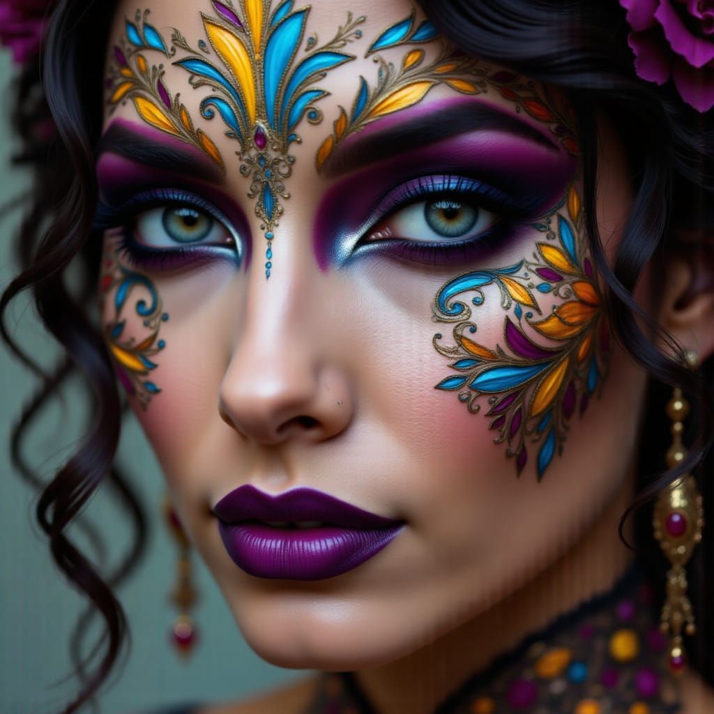 Striking Portrait with Red Face Paint Designs