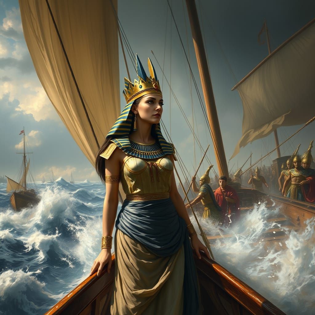 Ancient Egyptian Queen Battles Roman Soldiers at Sea