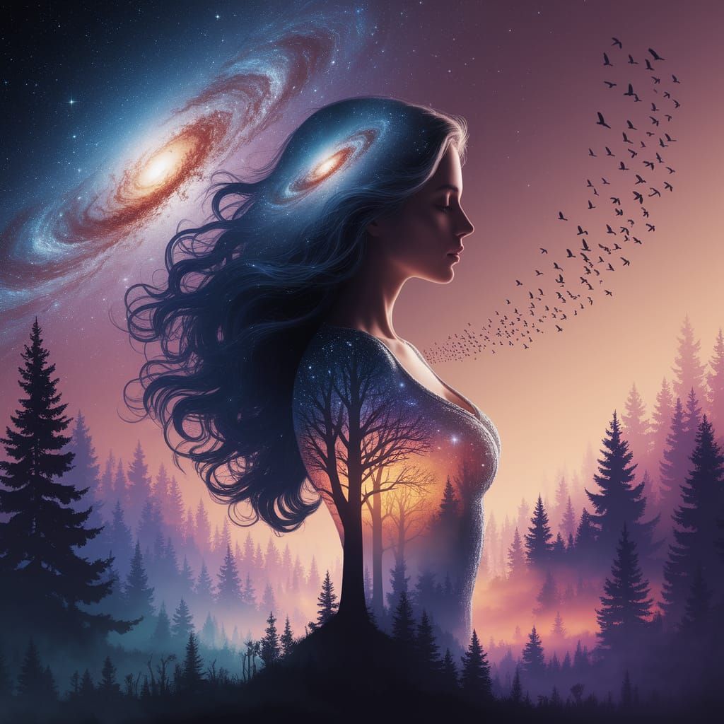 Cosmic Forest Silhouette: A Digital Art Dream