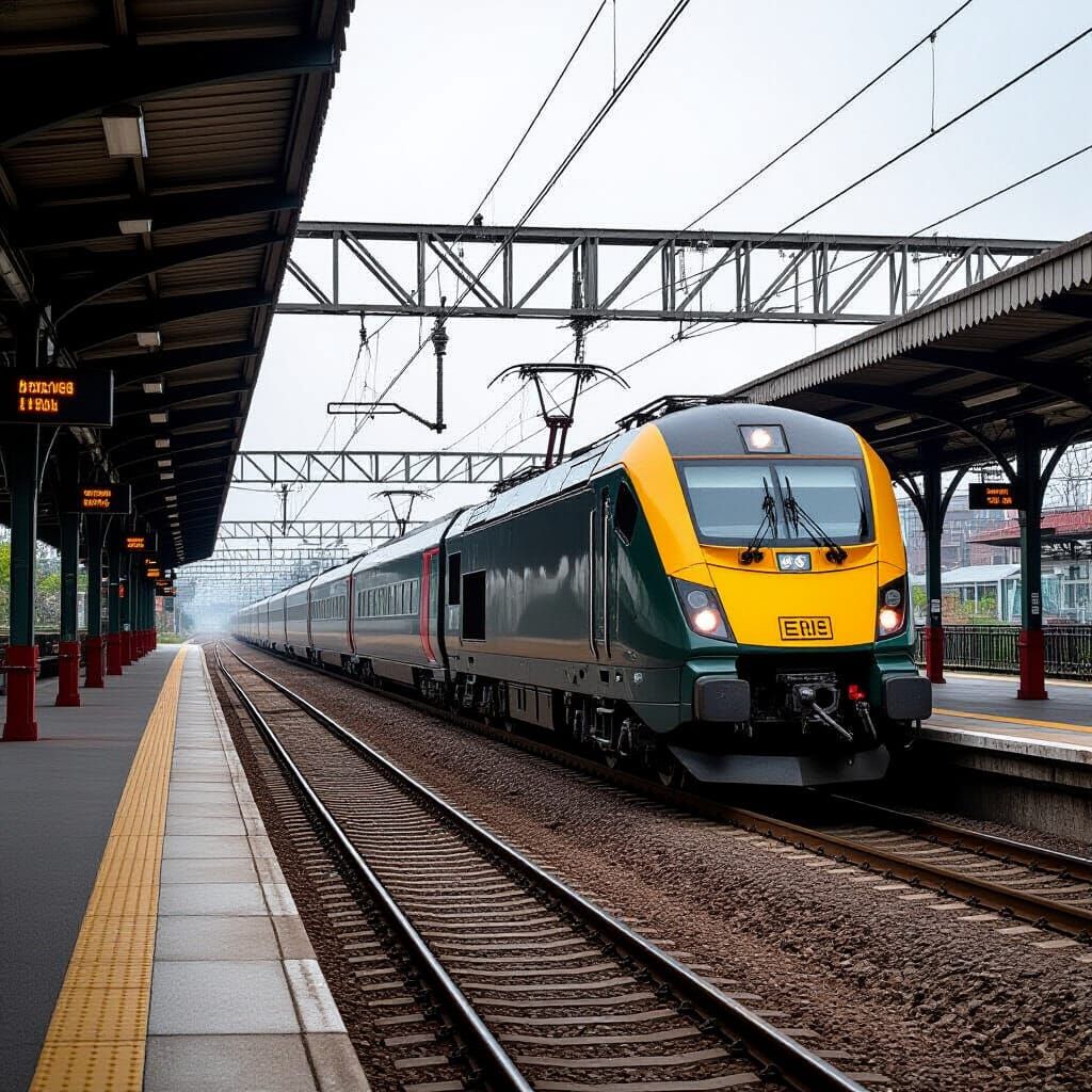 Train Approaching and Stopping at Station
