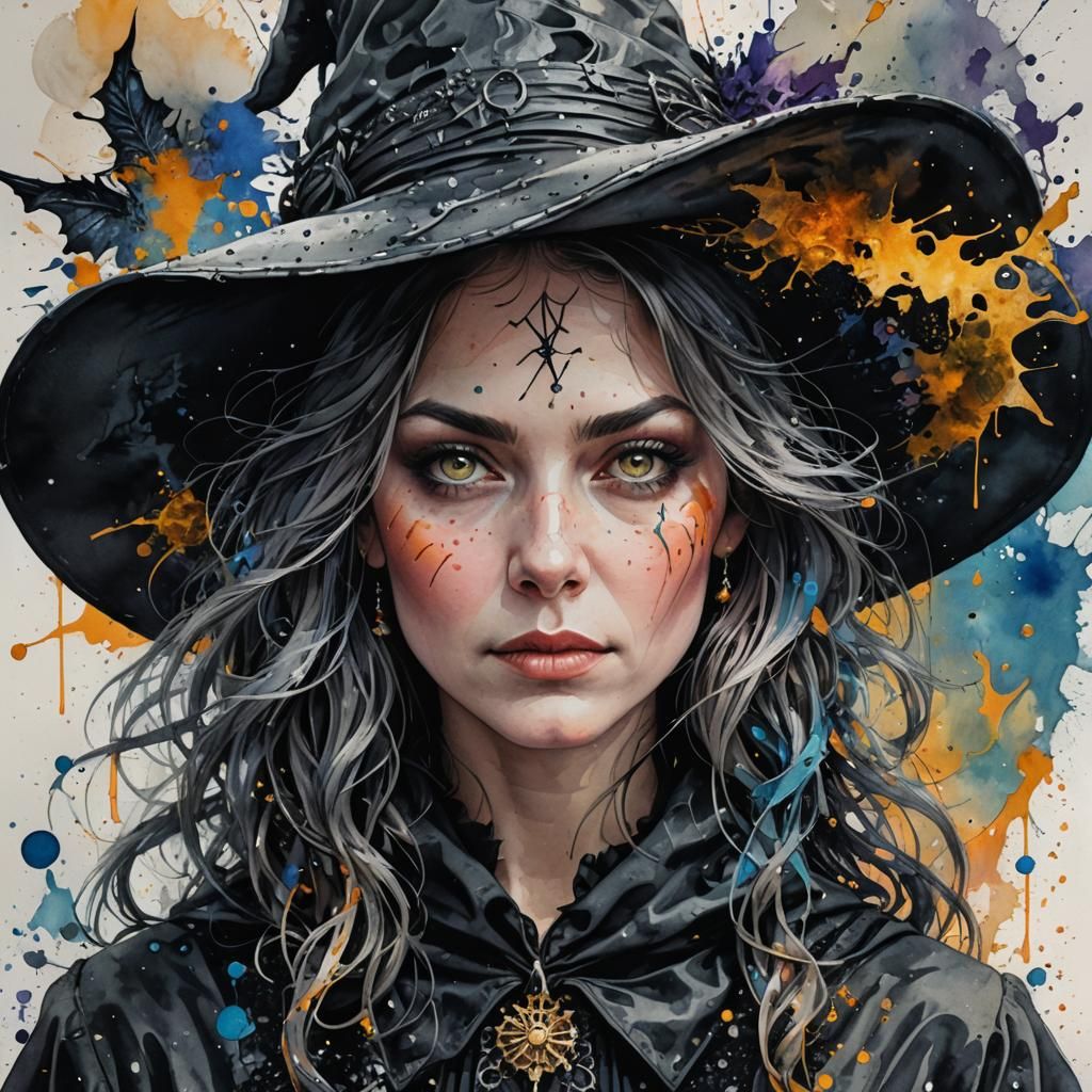 Fair Witch Portrait in Mixed Media Style